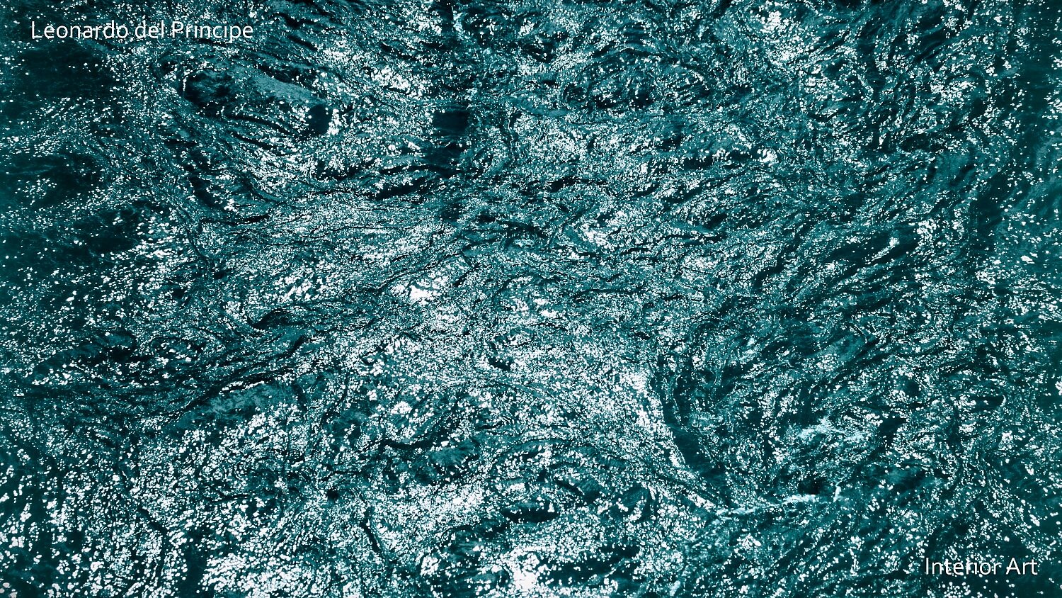 GLRI01 An abstract turquoise River Arve in motion, sunlight glistening on its waves. The texture is dynamic and fluid, evoking a sense of calm and movement.