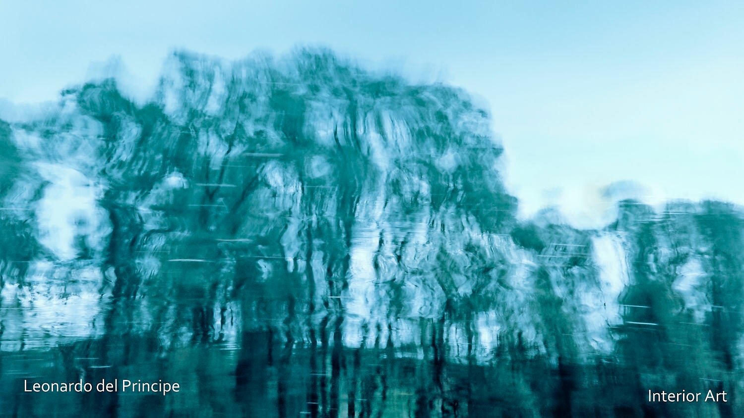 IMRE01 Abstract blue and white artwork resembling blurred reflections on water, evoking a calm, serene mood. Style of the Impressionist movement.